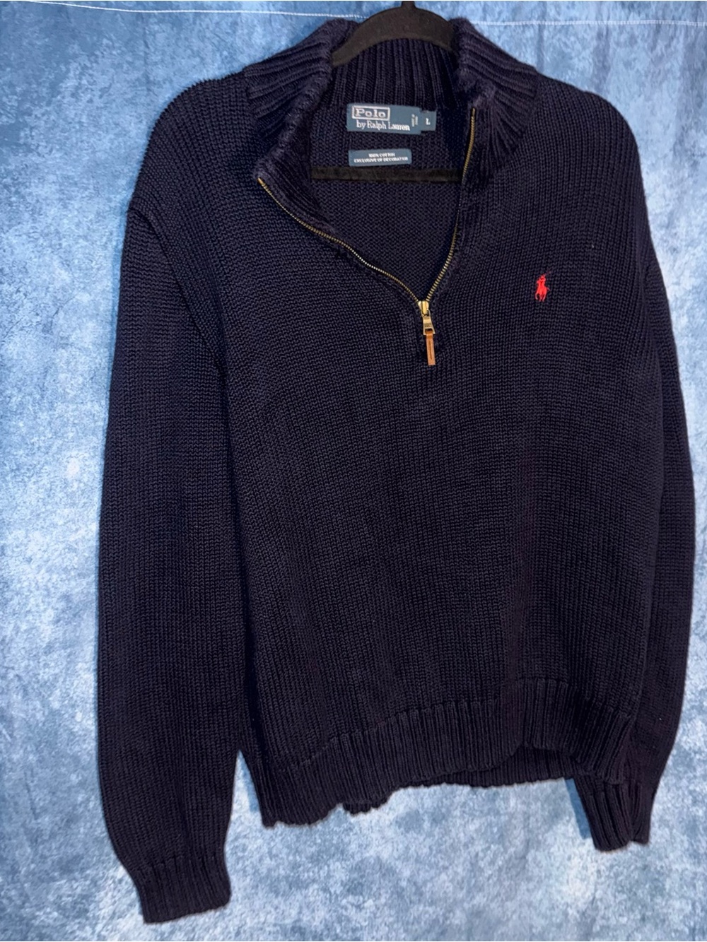 Polo Ralph Lauren Navy Cotton Half Zip Sweater Mens Size L Pullover Knit
